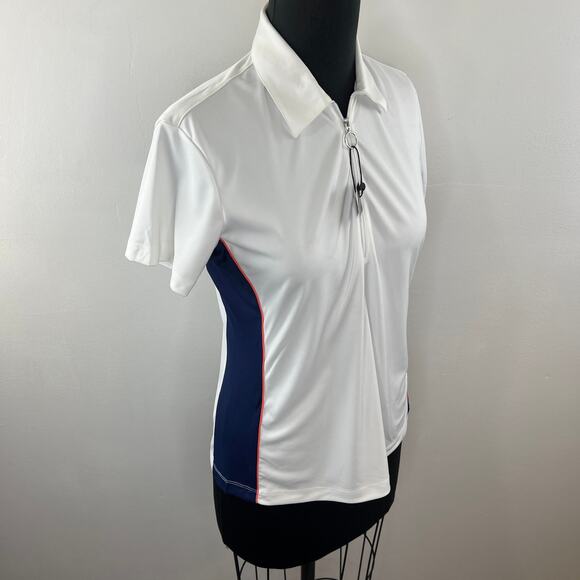 Greg Norman Play Dry White Quarter-Zip Short Sleeve Polo Shirt Side Stripe M - Picture 3 of 9